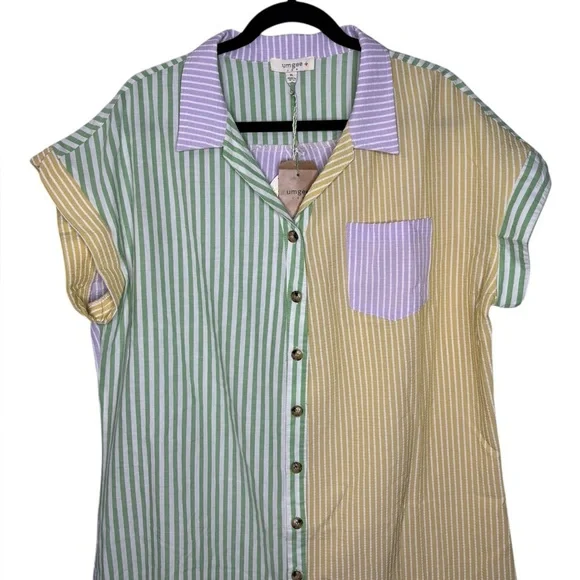 NEW Umgee Color Block Button Up Mini Shirt Dress Size XL Stripped Multicolor - Picture 4 of 12